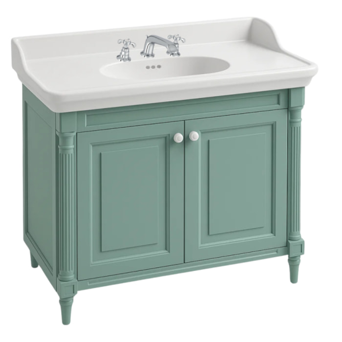 Pack meuble vasque 3 trous Cléo 1889 vert velours + mélangeur croisillons chrome