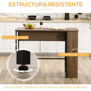 HOMCOM Mesa de Bar Extensible Mesa de Bistró Mesa de Comedor con 3 Estantes de Almacenamiento y Marco de Metal para Cocina Comedor 120x76x91,4 cm Marrón