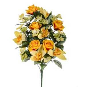 Frontale Rose/Cymbidium 53 Cm - Pezzi 2 - 30X53X16cm - Colore: Arancio - Bianchi Dino - Fiori Artificiali