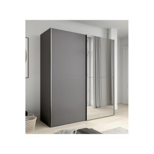 Dressing Armoire 2 portes coulissantes 5 tablettes et 1 miroir - 6 coloris - THAIS