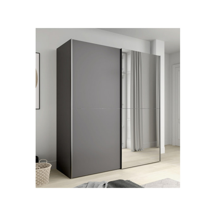Dressing Armoire 2 portes coulissantes 5 tablettes et 1 miroir - 6 coloris - THAIS