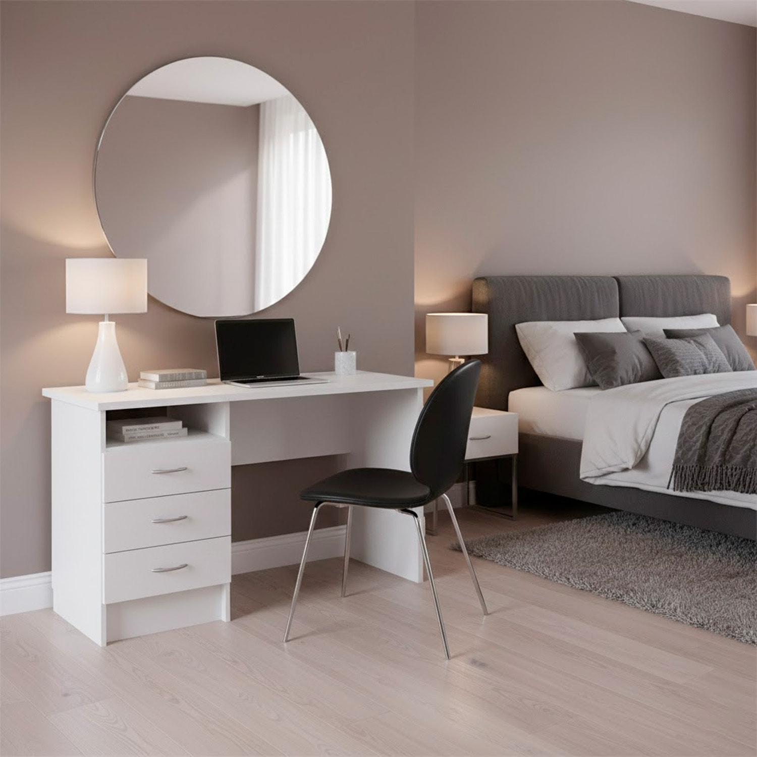 Scrivania Moderna Con 3 Cassetti E Vano a Giorno Desk Salvaspazio Per Home Office Studio E Cameretta Piano di Lavoro Ampio 120.1X48.1X72.6 Cm Bianco