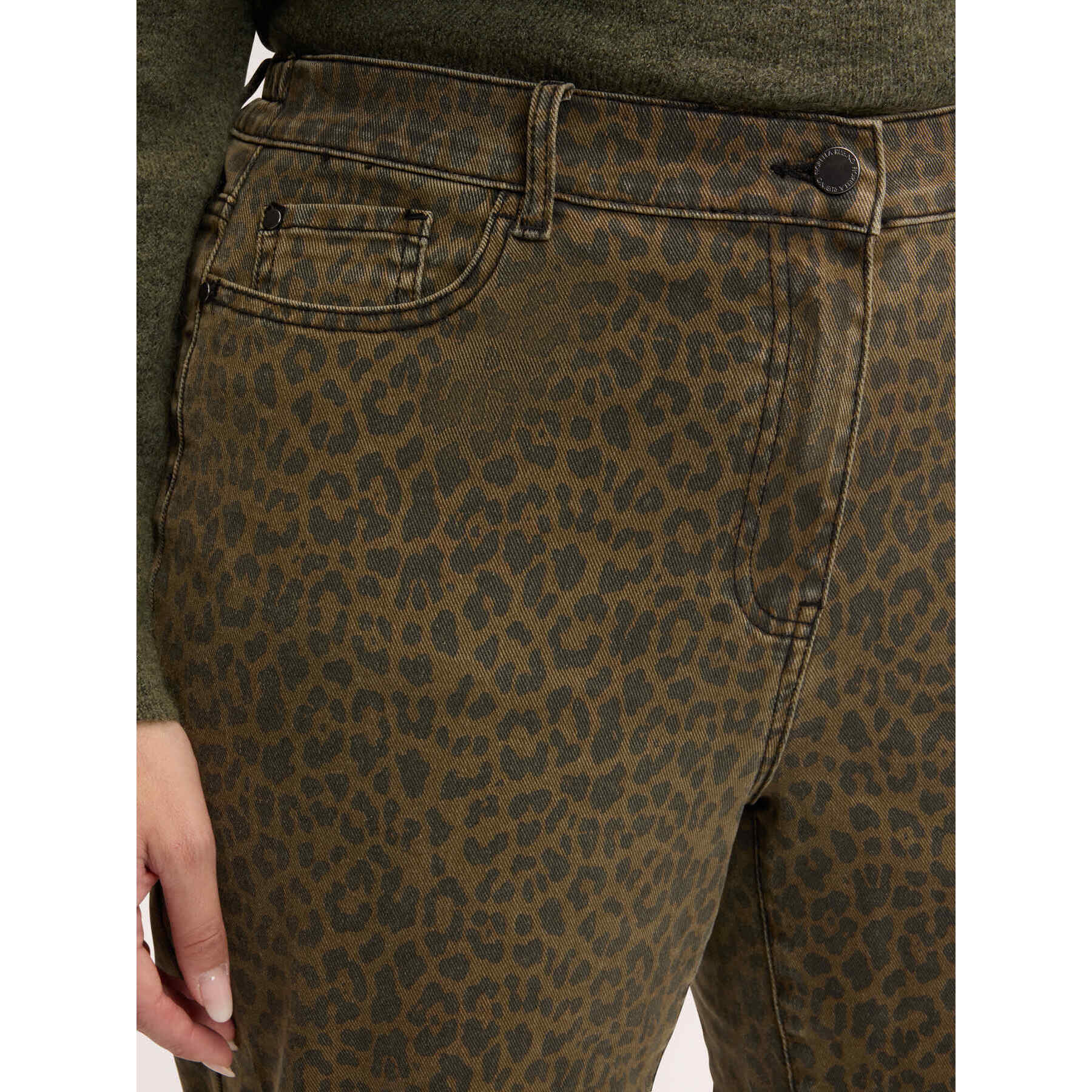 Fiorella Rubino - Jeans Barrel animal print - Verde militare