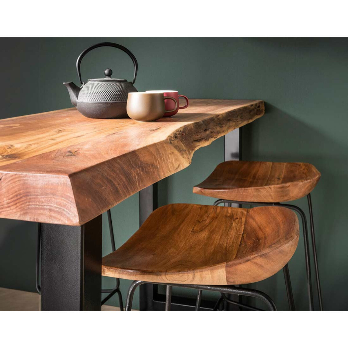 Djoda - lot de 4 tabourets de bar - bois massif d'acacia - Noir / Bois