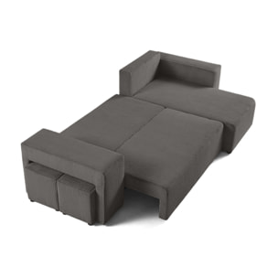 Topaze - canapé d'angle réversible 4 places - convertible avec coffre, tablette et poufs - en velours côtelé - Gris
