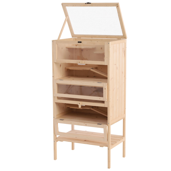 Cage pour hamsters souris petits rongeurs multi-niveaux 5 étages 10 plateformes bois de pin 60 x 40 x 120 cm