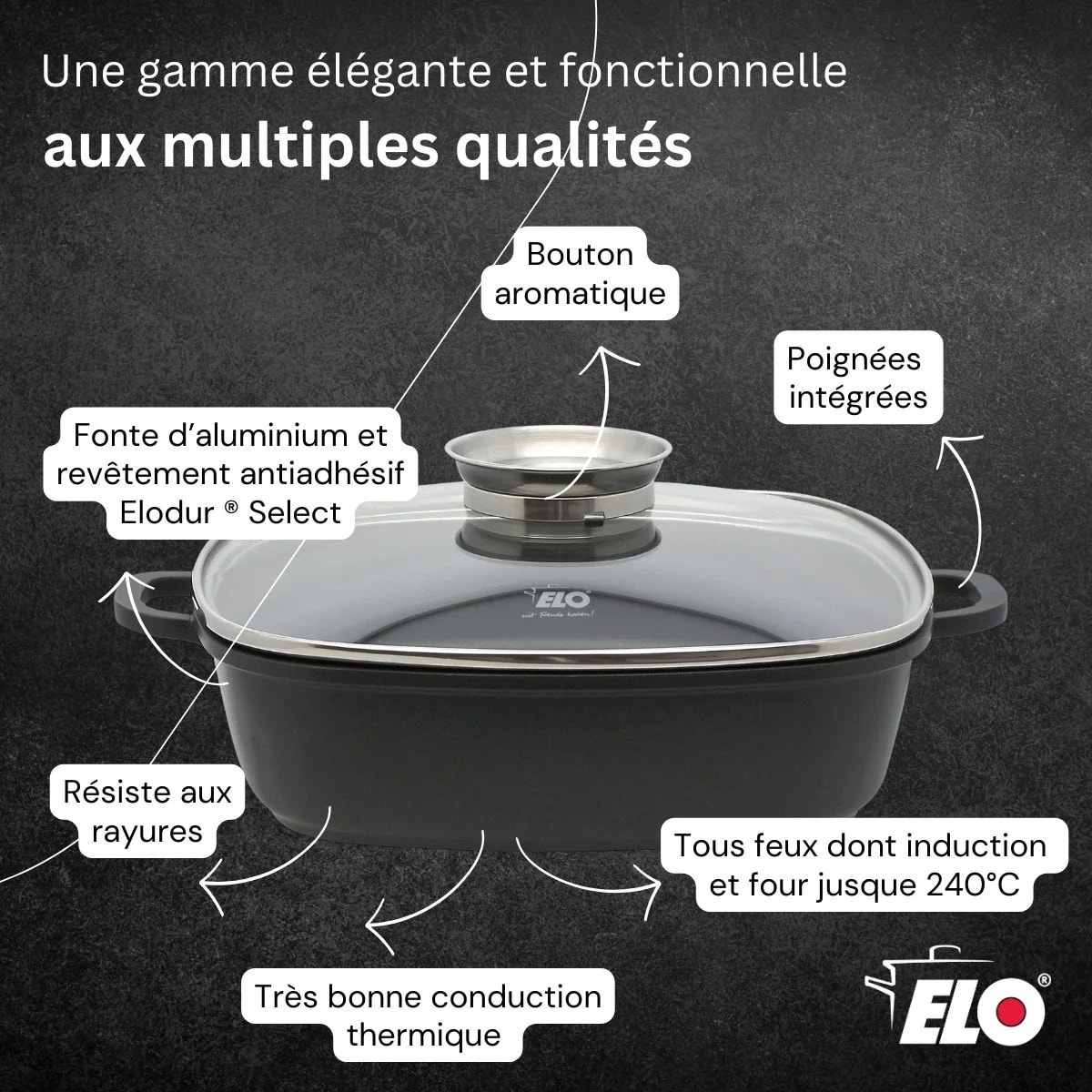 Cocotte 28 x 28 cm en fonte aluminium antiadhésive 3,6 L Elo Alucast