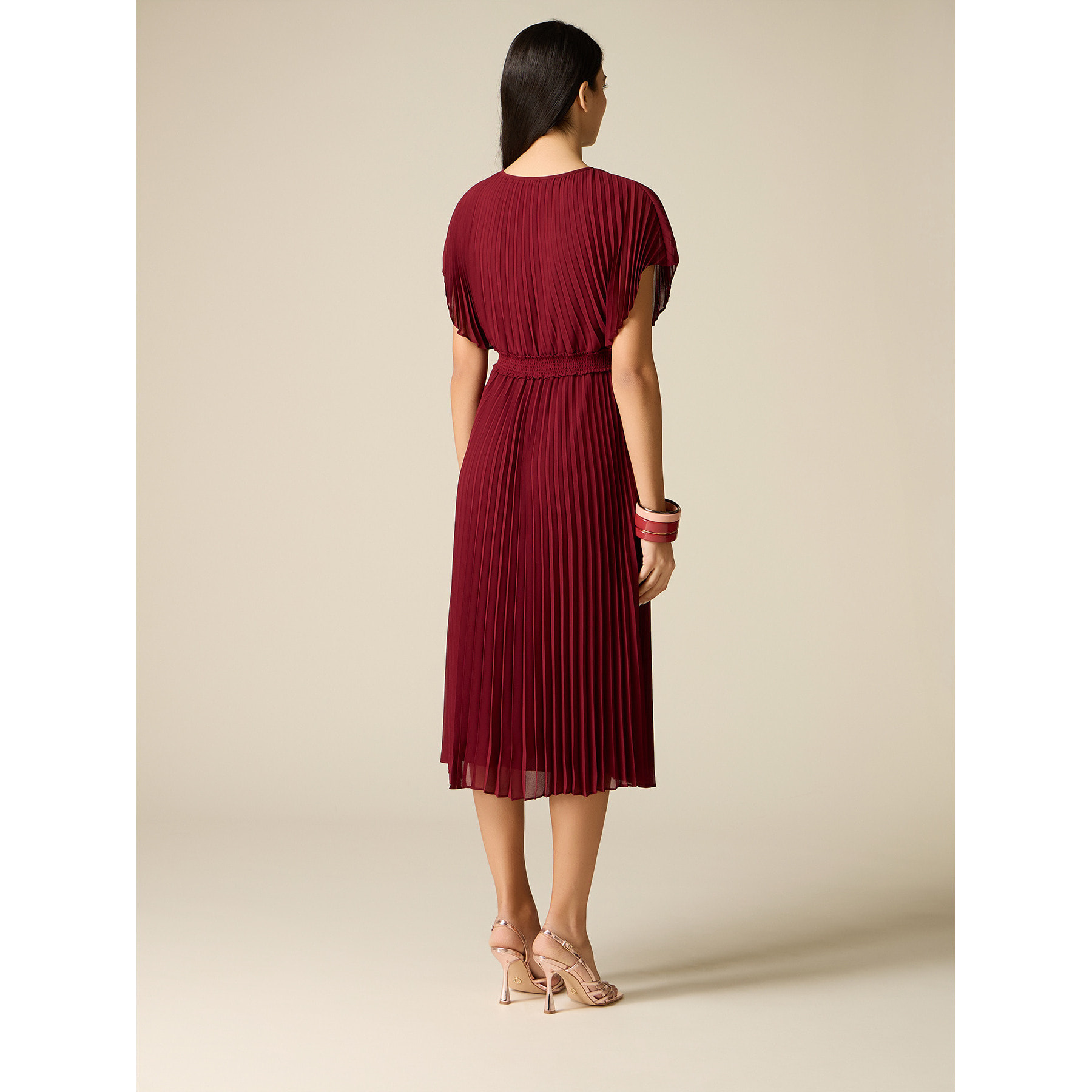 Oltre - Vestito midi in georgette plissé - Bordeaux