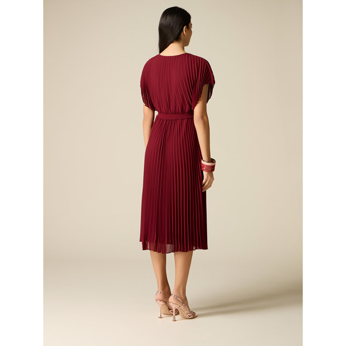 Oltre - Vestito midi in georgette plissé - Bordeaux