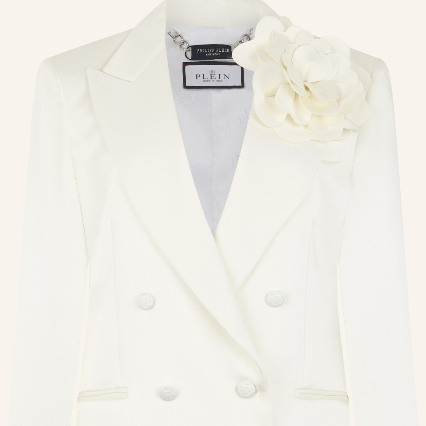 PHILIPP PLEIN Double-Breasted Satin Blazer Roses