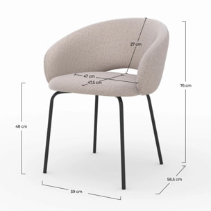 Chaise en tissu beige chiné et pieds noirs - Milly