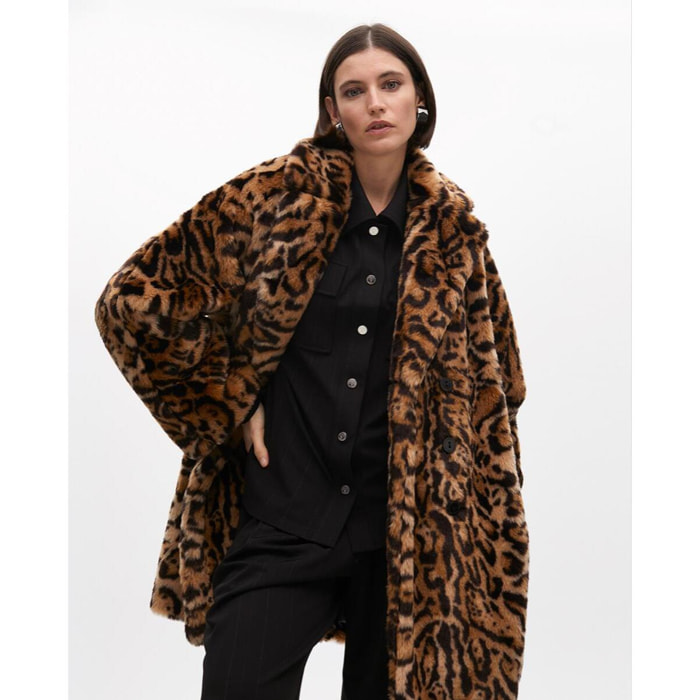 Cappotto Midi Incrociato Stampa Animalier