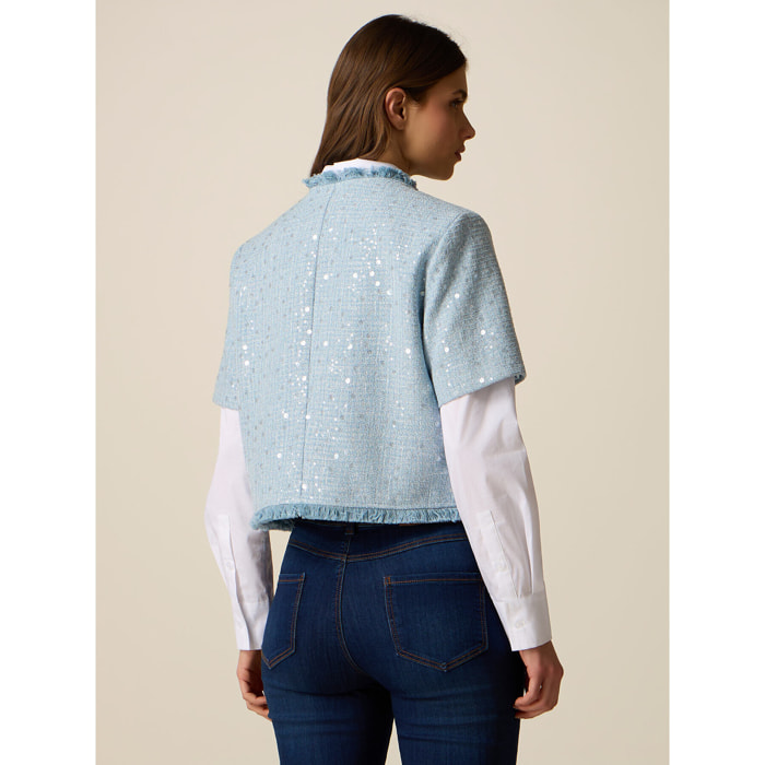 Oltre - Giacca corta con paillettes - Azzurro