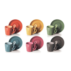 Set 6 Tazze Caffè con Piattino Excelsa – Abbraccio, Stoneware Multicolore