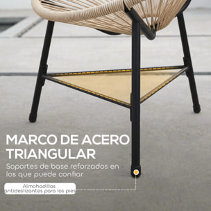 Conjunto de 2 Sillas Acapulco de Jardín de Ratán Sintético, Sillas de Jardín Exterior con Estructura de Acero Triangular, para Balcón, Terraza, Carga 120 kg, Natural