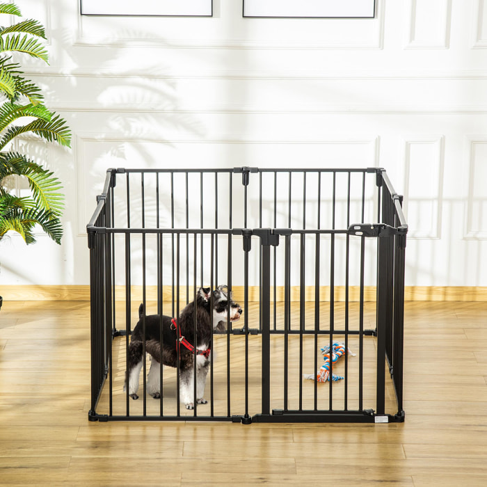 PawHut Barrière de sécurité - parc enclos chien modulable pliable - porte verrouillable - 8 panneaux acier et PP - dim. 482,5L max. x 76H cm noir
