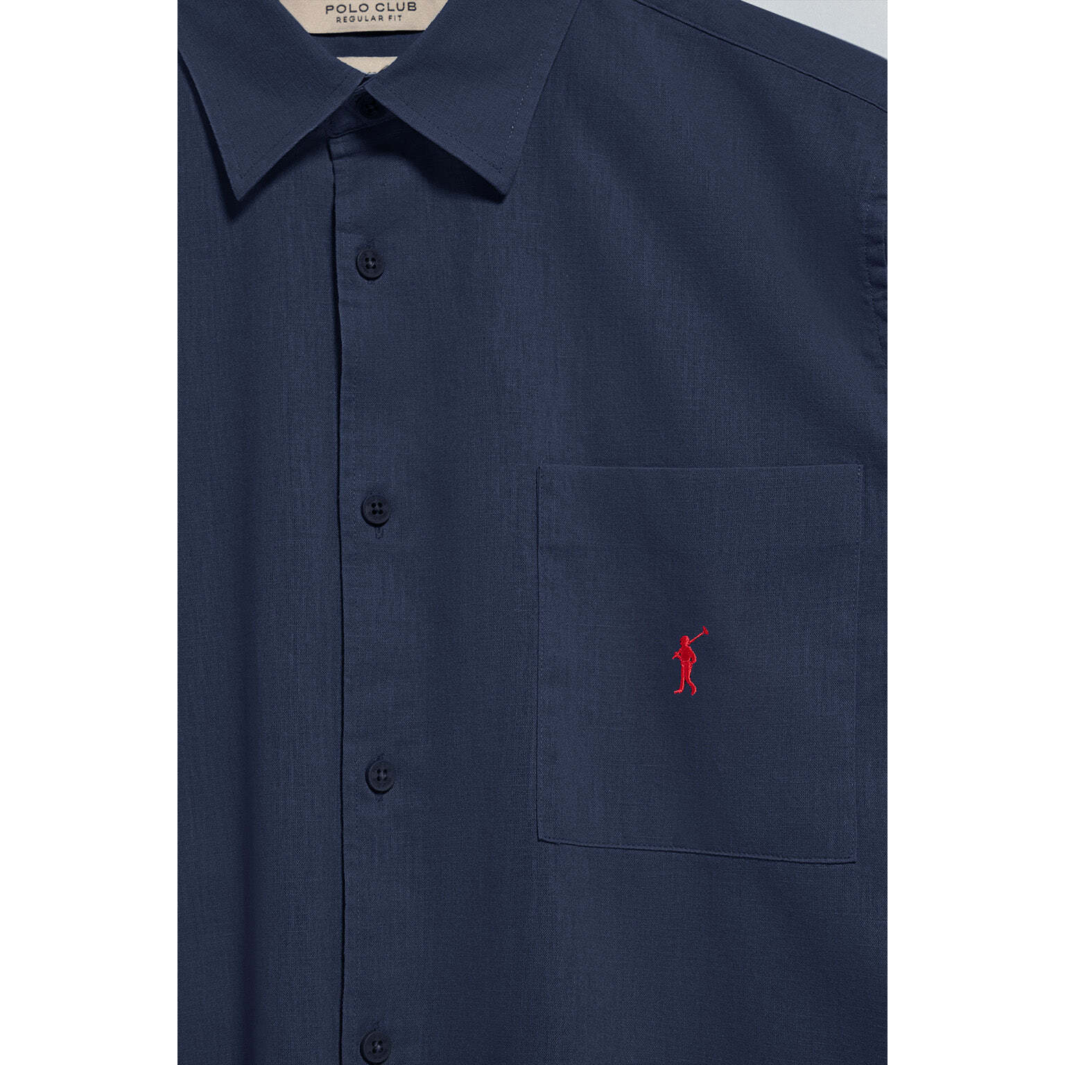 Camicia blu marino a maniche corte in lino-cotone con ricamo Rigby Go