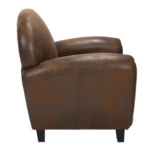 Fauteuil marron vieilli en microfibre - Club