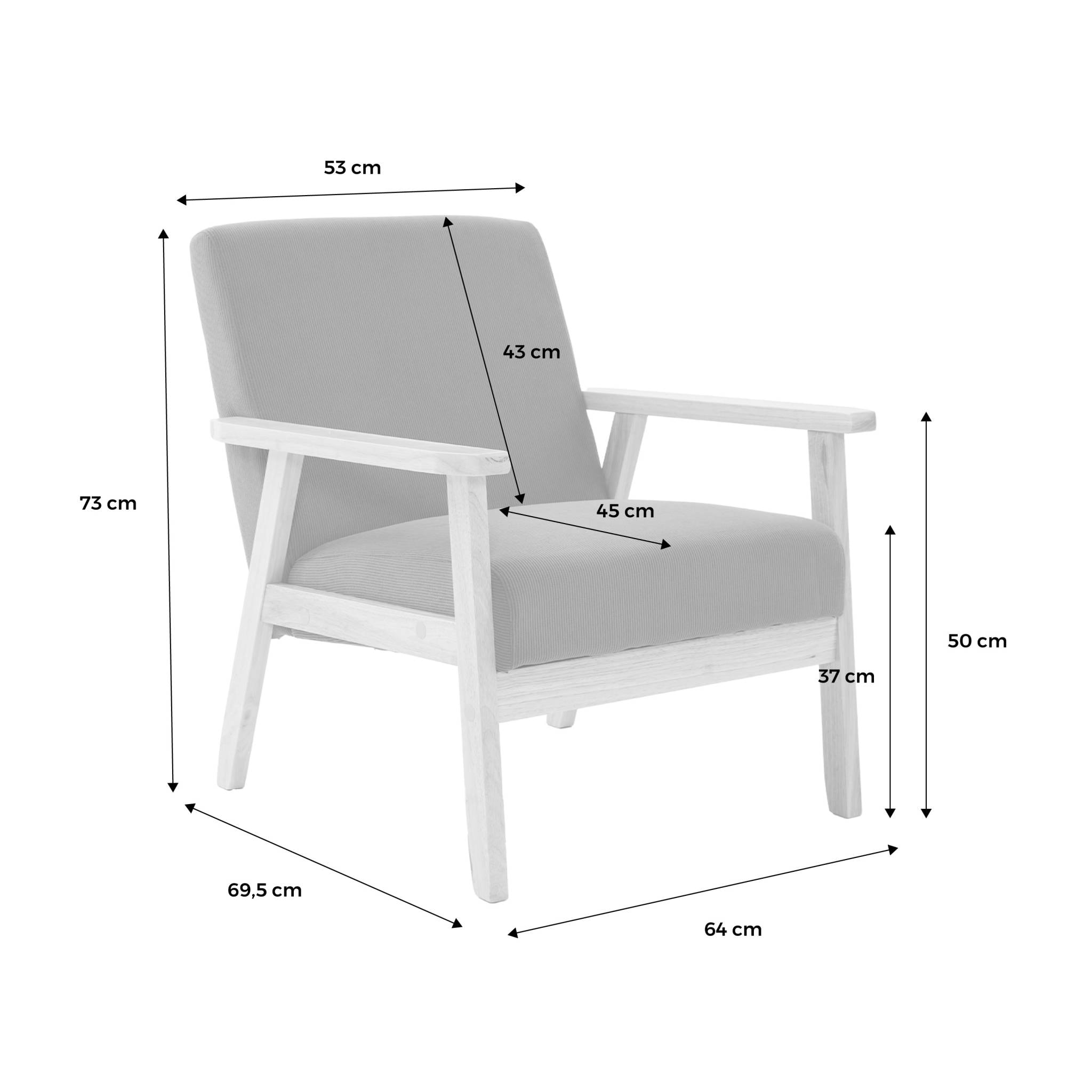 Fauteuil scandinave bois de peuplier, d'hévéa et velours côtelé ISAK
