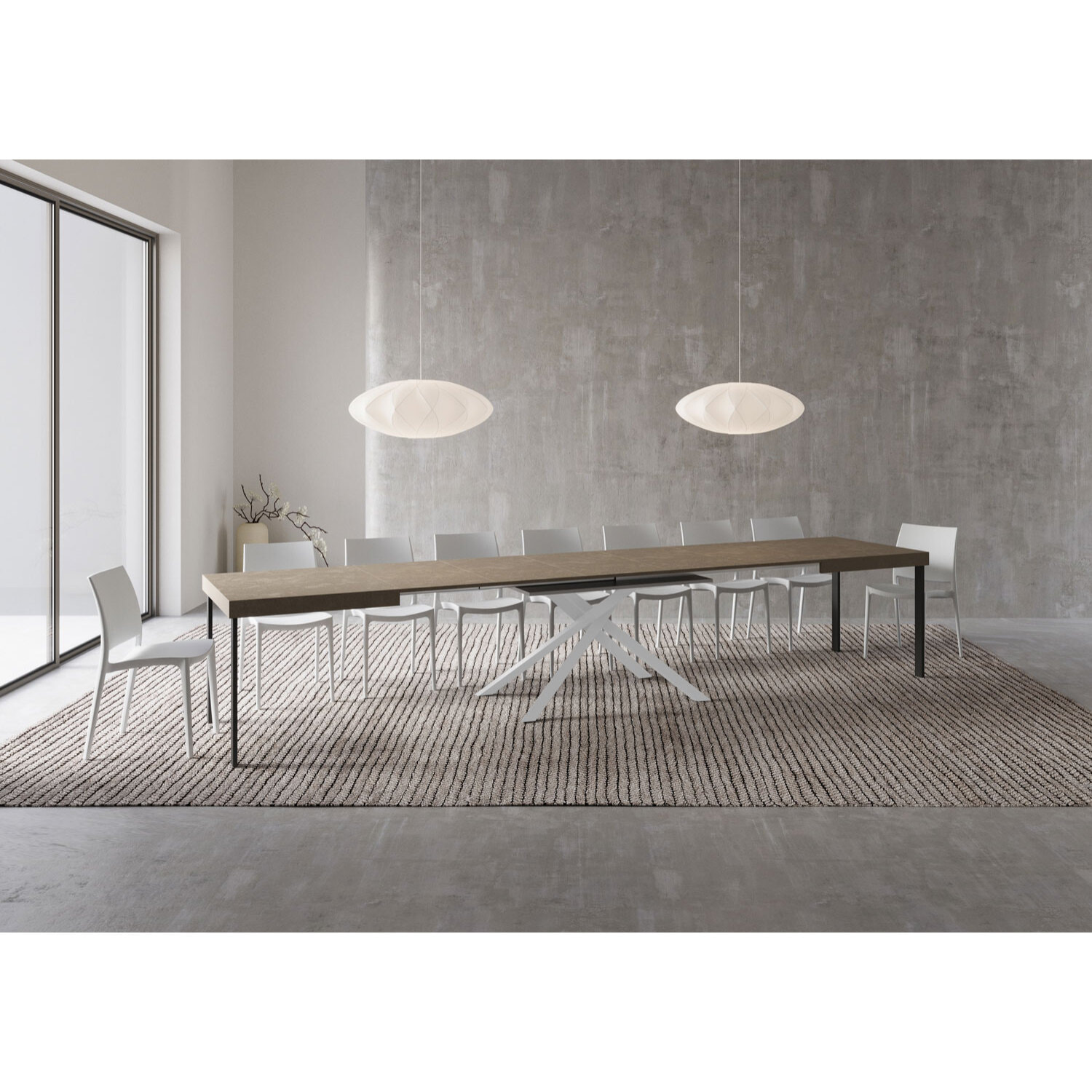 Table extensible 90x160/420 cm Karida taupe pieds blanc