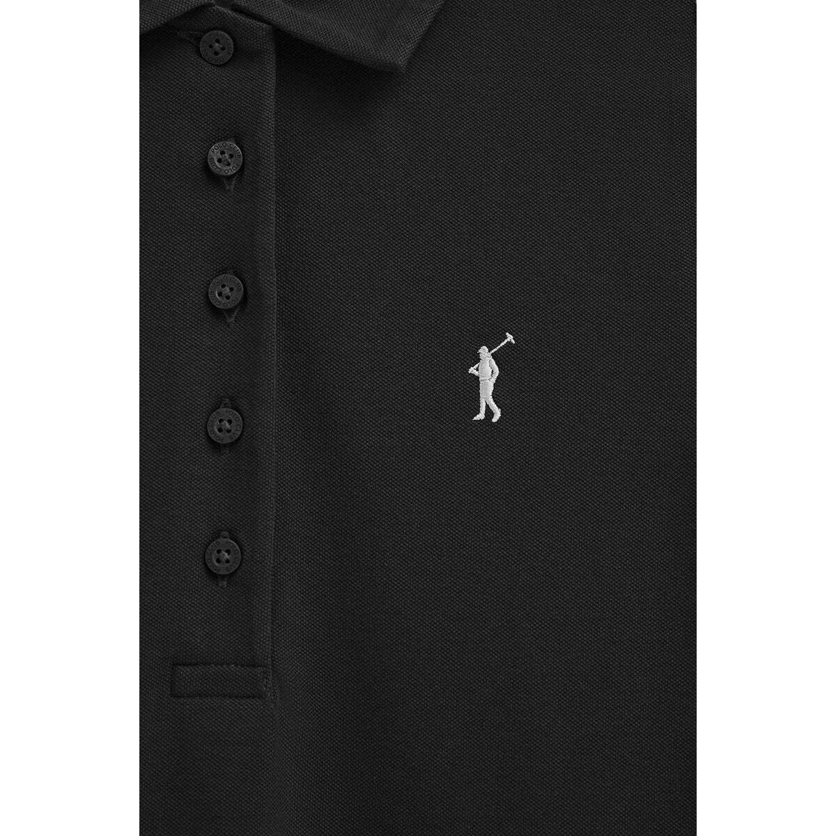 Vestido corto negro de manga corta con cuello polo y logo Rigby Go