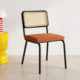 Lot de 2 chaises noires, cannage et tissu bouclé - PAULA