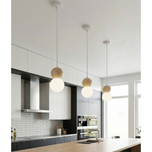 Lampada a sospensione LOOP in acciaio bianco opaco e legno
