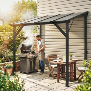 Pergola adossable barbecue acier alu polycarbonate