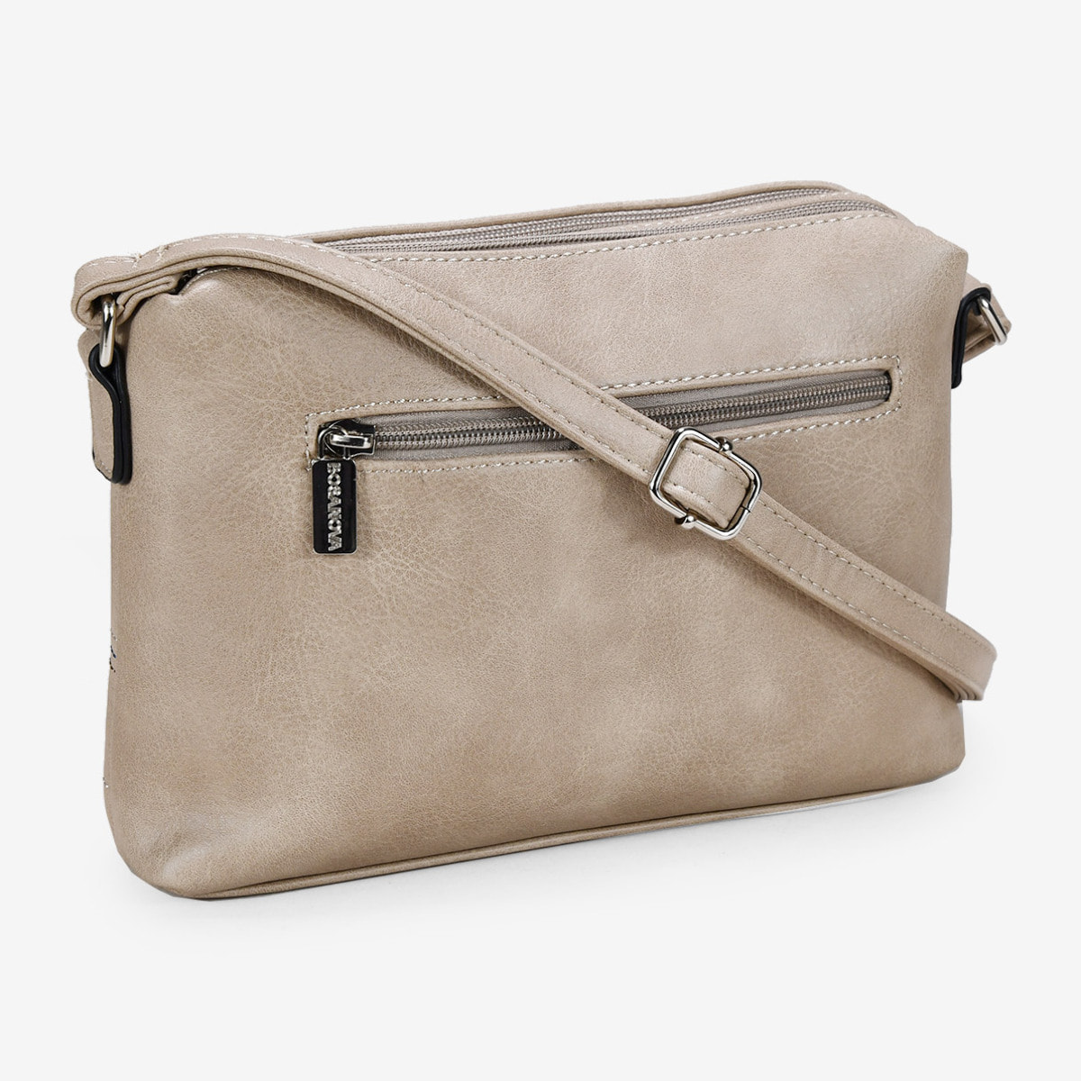Bolso bandolera taupe doble cremallera