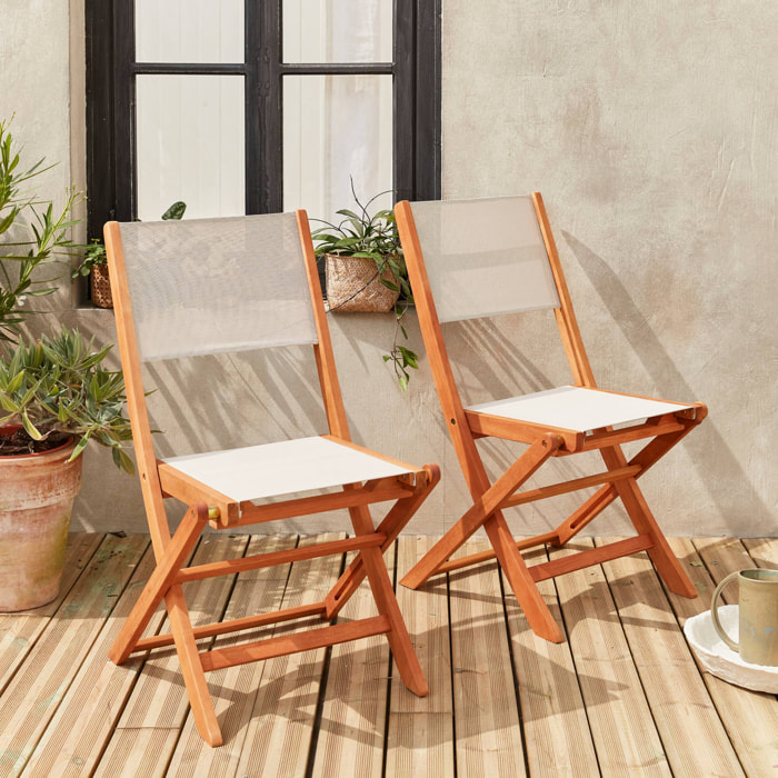 Chaises de jardin en bois et textilène - Almeria blanc - 2 chaises pliantes en bois d'Eucalyptus huilé et textilène