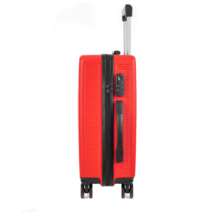 DAM Set di 3 valigie Trolley, in materiale leggero ABS ad alta resistenza. Chiusura numerica e 4 ruote doppie estraibili e girevoli a 360°. 50x29x76 Cm. Colore: Rosso