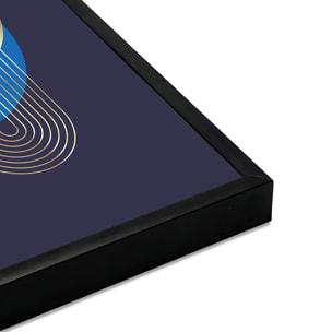 Affiche abstraite géométrique moderne fond bleu et doré Affiche + cadre en métal - Noir