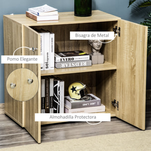 HOMCOM Aparador de Salón con 2 Puertas Armario Auxiliar con 2 Estantes para Libros Ropa Juguetes Estilo Moderno 70x39x70 cm Madera Natural