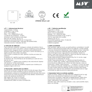 Pèse Personne en Verre Noir 30x30cm MSV