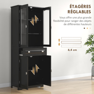 Armoire de cuisine buffet haut 4 portes 3 étagères tiroir verre trempé panneaux MDF noir