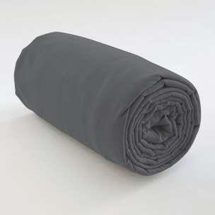 Drap housse coton 57fils uni - bonnet 35cm gris foncé