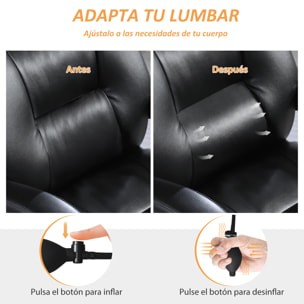 Silla de Escritorio con Soporte Lumbar Inflable, Tapizada en PU, Silla de Oficina Giratoria con Reposapiés, Respaldo Reclinable, Respaldo Alto, Altura Ajustable, Negro