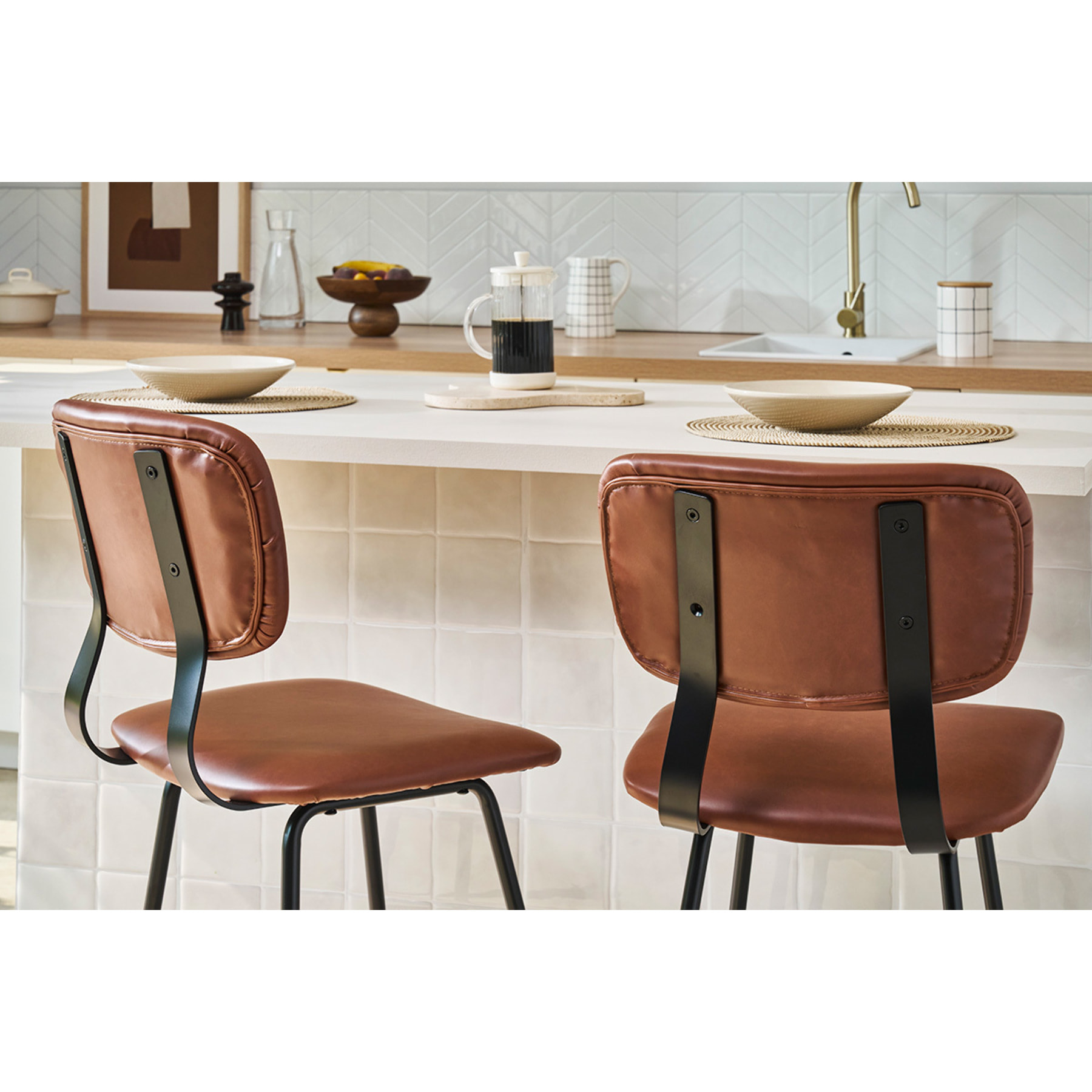 Tabourets de bar vintage marron clair avec pieds métal 65 cm (lot de 2) LAB