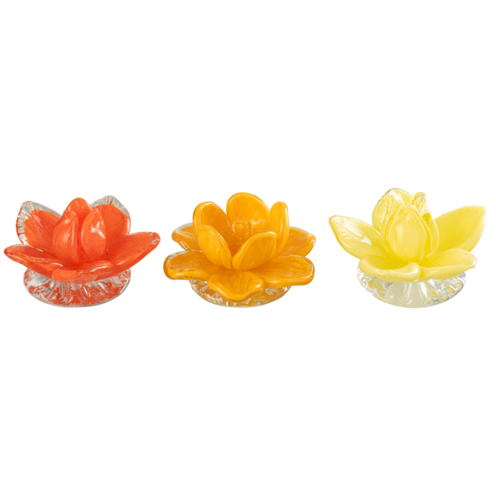 J-Line Fleurs Verre Rouge/Jaune/Orange Assortiment De 3