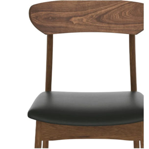 Lot de 2 chaises en cuir synthétique noir et bois foncé - Lana