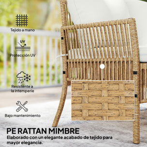 Conjunto de Jardín de Ratán de 3 Piezas, Muebles Jardín Exterior Incluye 1 Sofá de 2 Plazas, 1 Sofá Esquinera, 1 Mesa de Centro con Tablero de Vidrio Templado, Cojines, Resistente, Crema
