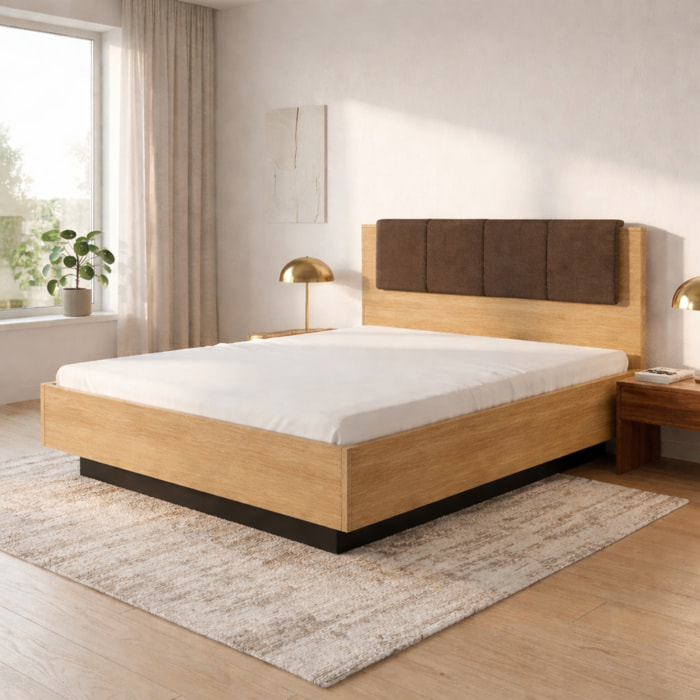 Letto Matrimoniale Con Contenitore Salvaspazio Testiera Imbottita Design Moderno Minimal Camera Da Letto 163.2 x 104 x 210 Cm Rovere Grigio Antracite