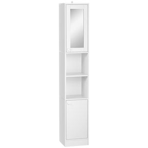 Meuble colonne de salle de bain 2 portes avec étagères réglables 2 niches miroir panneaux particules blanc