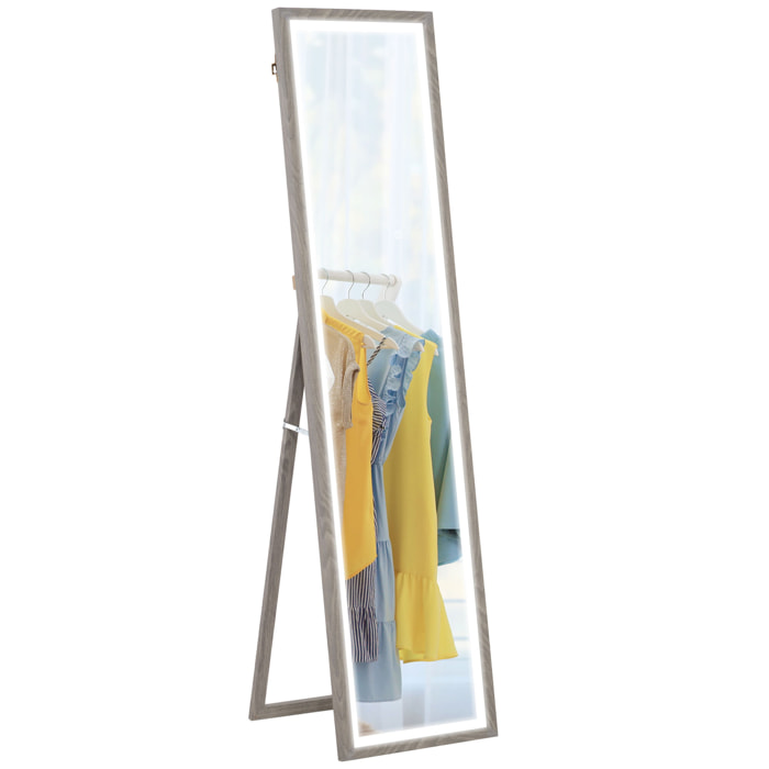 Espejo de Cuerpo Entero con Luz LED 160x40 cm Espejo de Pie o de Pared con Iluminación de 3 Colores Táctil Inteligente Función de Memoria y Soporte para Salón Dormitorio Gris