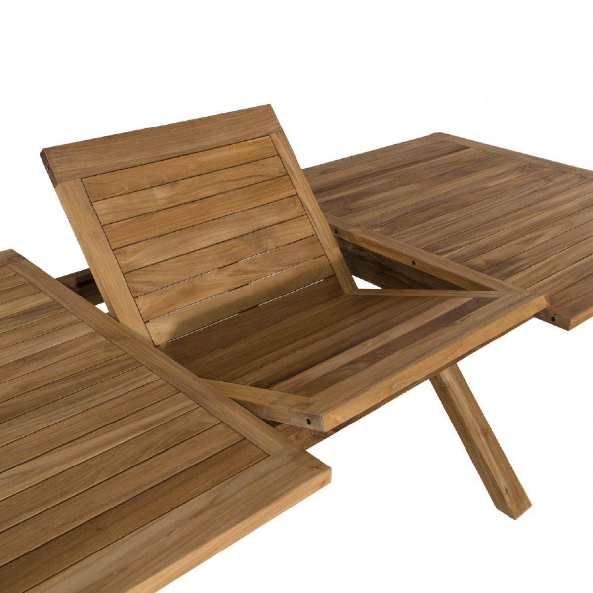 HARRIS - SALON DE JARDIN BOIS TECK 8/10 pers - 1 Table rect. extensible pieds croisés 180*240/100 cm - 6 chaises textilène taupe