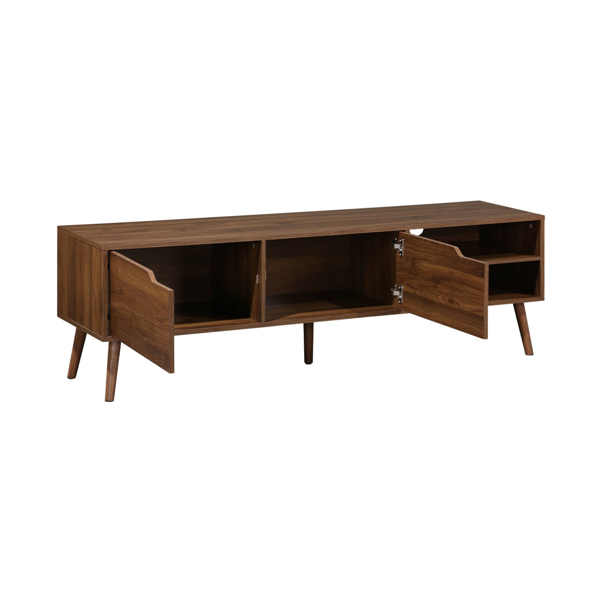 Meuble TV décor bois de noyer. 2 portes. 1 étagère. 160cm