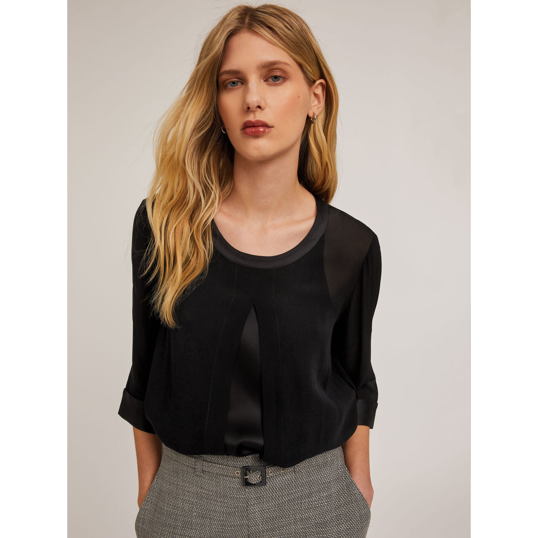 Motivi - Blusa fluida bimaterica - Nero