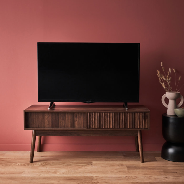 Meuble TV décor bois de noyer. 2 portes coulissantes L 115 x l 40 x H 48cm - Linear