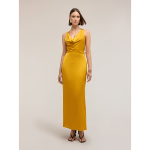 Motivi - Vestido largo de satén con drapeado - Amarillo