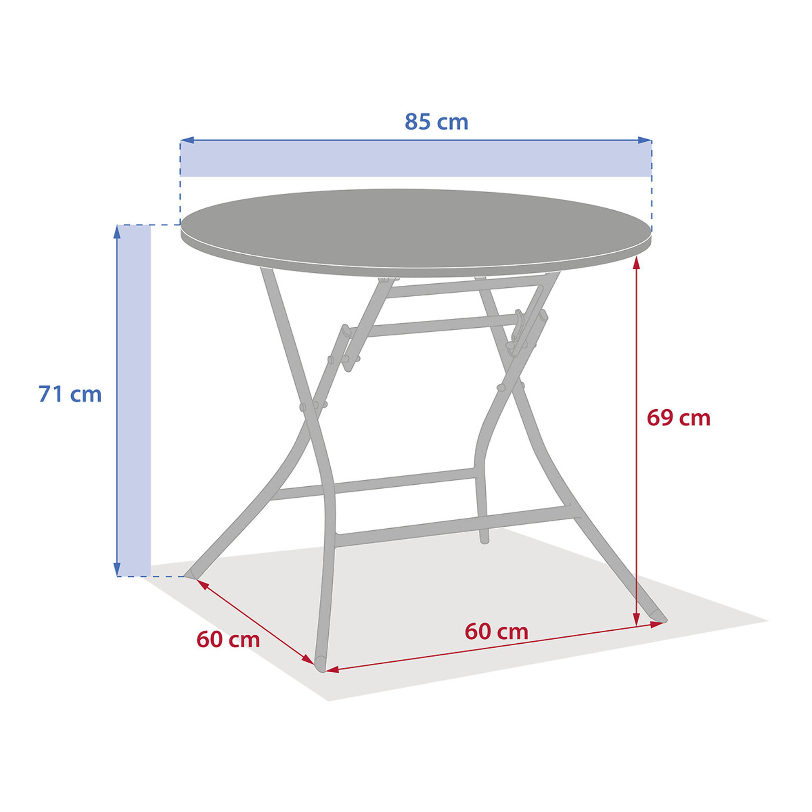 Table de jardin pliante ronde "Greensboro" graphite 4 places en acier